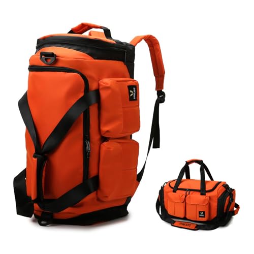Balakaka Reisetasche Herren Damen 35L mit Verstellbarer Schultergurt, 2 in 1 Wasserdicht Weekender Bag mit Schuhfach Nassfach, Handgepäck Tasche für Reisen Camping Fitness Orange