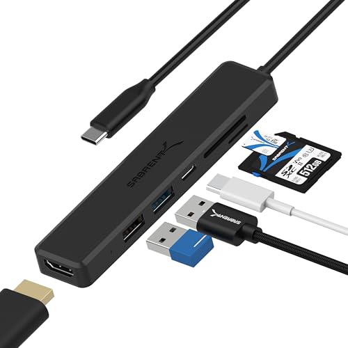SABRENT Hub USB Tipo C de 6 Puertos | 1 USB 3.2 Gen 1 y 2 USB 2.0...
