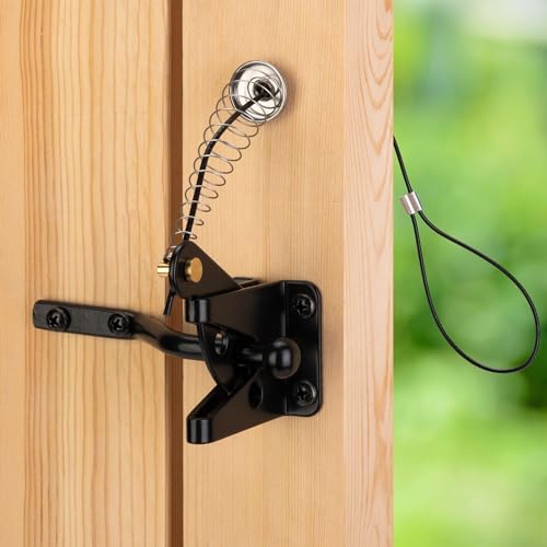 Image of Self-Locking Gate Latch with Spring Cable Pull for Wooden Fence Gate Heavy Duty, Post Mount Automatic Gravity Lever Gate Fence Door Latches for Wooden Fence Secure Pool Garden Shed, Black