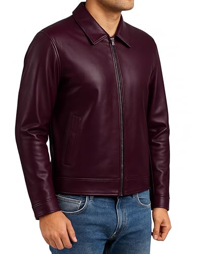 Image of Jild Polo Collar Premium Leather Jacket Men - Old School Classic Style Everyday Wear Real Lambskin Mens Leather Jacket
