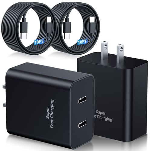45W Samsung Super Fast Charger,2Pack Dual Port USB C Samsung Charger Fast Charging,Quick Double Type C Android Chargers Block 10FT Long USB C Cable for SamsungGalaxy S25 Ultra/S25/S24+/S23/S22/S21/S20