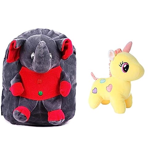 Image of DZert Soft Plush Kids' School Bag (Multi-Color, 2 to 6 Years) & Babique Unicorn Teddy Bear Plush Soft Toy Cute Kids Birthday Animal Baby Boys /Girls (25 cm, Yellow)