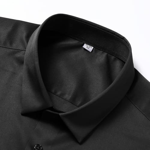 YFFUSHI Men's Glossy Shirt Solid Regular Fit Long-Sleeved Casual Button Down Shirts Black - image 3