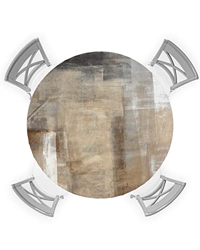 Brown Graffiti Art Round Tablecloth with Elastic Brown Grey White Abstract Oil Paint Waterproof Stain-proof Table Cover Wipeable Fitted Table Cloths for 45