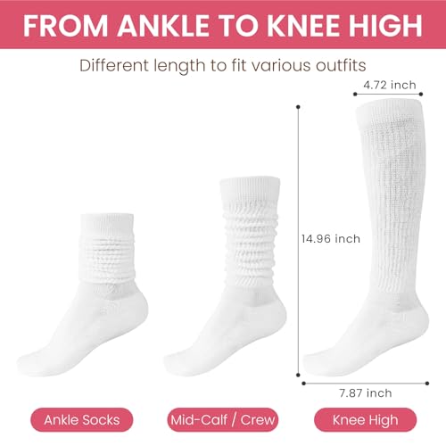 WANDER Womens Slouch Socks 3 Pairs Cotton Lightweight Scrunch Ankle Boot Socks for Girls Size 5-92