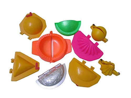 A2S Multi Mold Combo of 9 piece Gujiya (5 Different Types) with 1 Modak, 1 Laddu, 1 Samosa and 1 Kachori Plastic