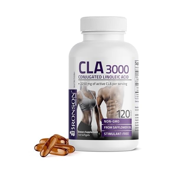 Bronson CLA 3000 Extra High Potency Supports Healthy Weight Management Lean Muscle Mass Non-Stimulating Conjugated Linoleic Acid 120 Softgels