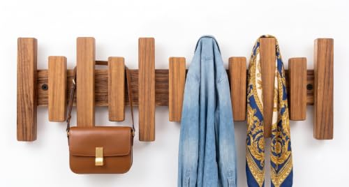 Wooden Wall Mounted Coat Rack with Multiple Hooks for Entryway, H...