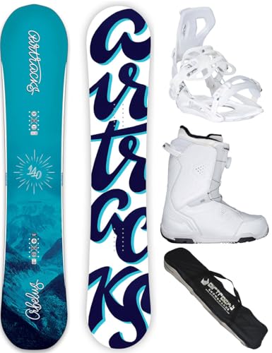 AIRTRACKS Snowboard Set Paquete Completo Tabla Orbelus Camber Mujer 145 + Fijaciones Master W + Botas Strong ATOP W 38 + SB Bag
