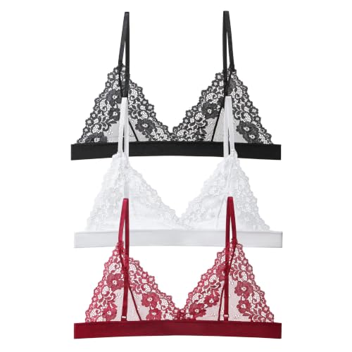 Image of Womens Bra No Underwire Lace Unlined Demi Triangle Bralettes