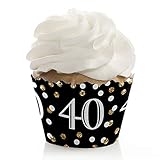 Adult 40th Birthday - Gold - Birthday Party Decorations - Party Cupcake Wrappers - Set of 12