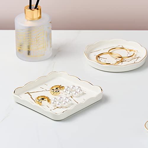 Gomakren Gifts For Women – Jewelry Holder Ceramic Ring Dish Trinket Tray – Unique Gifts For Best Friend Mother Aunt – 4.5 Inches Square Ring Dish Home Decor Desk Organizer Accessories – White #TOP3
