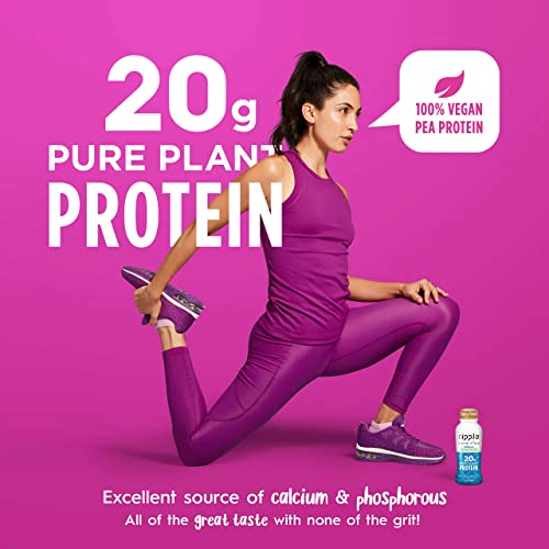 Ripple Vegan Protein Shake | Vanilla | 20G Nutritious Plant Based Pea Protein | Shelf Stable | No Gmos, Soy, Nut, Gluten, Lactose | 12 Oz, 4 Pack #TOP3
