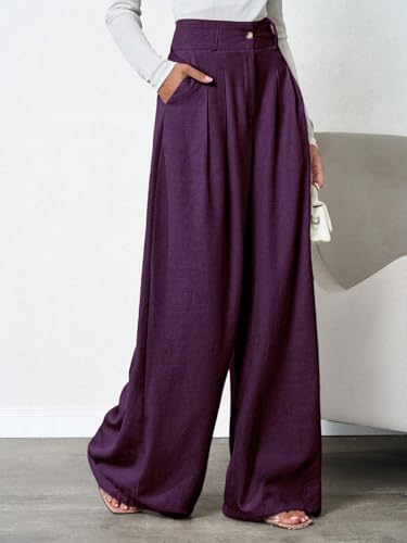 Image of KOTTY Women's Solid|Button|Wide Leg Style|High Rise|Office wear Pant