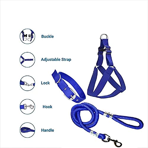Image of Combo Pack of Padded Chest Belt Breathable Adjustable Neck Collar and Durable Rope for Your Medium Sized Dogs for All Breeds (Medium (1 inch), Blue)