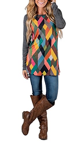 Zeagoo Women Round Neck Plaid Long Raglan Sleeve Casual Blouse Shirt, Charcoal, X-Small