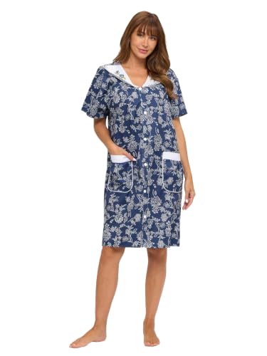 Image of Casual Nights Women's Snap - Front House Dress Short Sleeve Woven Housecoat Duster Lounger Robe with Pockets