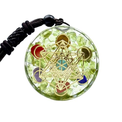 FWANGEN Collar con Colgante de Orgonita, 7 Collares con Colgante De Organita Chakra, Cristal Natural Ágata Grava Geometría Sagrada Energía Meditación Joyería Mujeres Hombres(Cadena Ajustable, Verde)