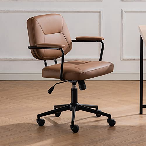Chaise de bureau en cuir PU marron idéale pour le télétravail à la maison