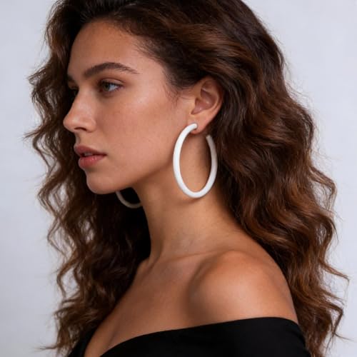 Inateannal Boucles D'oreilles Acrylique Vintage Cercle Creux Blanches En Forme De C Pendantes Grand Cercle Ouvert Bijoux Pour Femmes Et Filles – vue 6