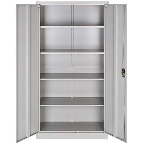 tectake® Armario Metalico Archivador Oficina, Mueble de Acero con Revestimiento en Polvo, con 2 Puertas y Cierre Seguridad, Armario Almacenaje, Muebles Oficina - 2 Estanterías 40 x 90 x 180 cm Gris - imagen 7