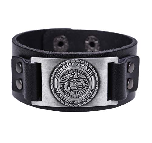 Cooltime US Marine Corps - Pulsera de piel auténtica para hombre