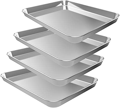 Baking Pans Set of 4, CEKEE 4 Pieces Baking Sheet for Oven & Stainless Steel Cookie Sheets & Toaster Oven Tray Pans, Rectangle Size 18 x 13 x 1 inch, Non Toxic & Healthy & Dishwasher Safe