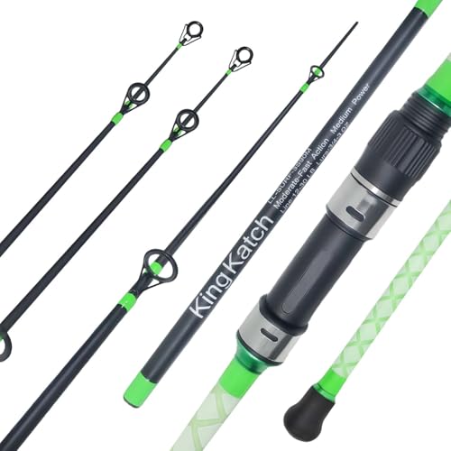 KingKatch Surf Spinning Fishing Rod 9/10/11/12 3-Piece Carbon Fiber Saltwater Rod with 2 Tips Lightweight High-Sensitivity Long-Cast Shore & Beach Casting Rod for Pier Surf Fishing