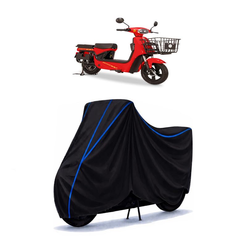 Image of Scooty Cover Water Resistant for Trot | Universal Scooter & Bike Cover | Heavy Duty UV Protection | Dust, Rain & Scratch Protection | Elastic Fit All Weather Indoor Outdoor | Black with Blue Piping