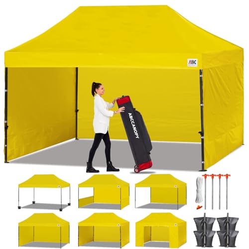 Image of ABCCANOPY Heavy Duty Easy Pop up Canopy Tent with Sidewalls 10x15, Yellow