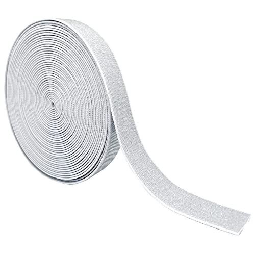 1pcs 9.4Yards Glitter Elastic Bands,Elastic Sewing Bands Knit Elastic Spool for Sewing Waistband Headband(White Silver)