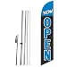Now Open (Cyan/Black) Advertising Feather Banner Swooper Flag with complete 15ft Pole kit and Ground Spike