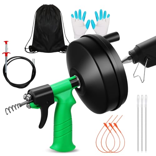 vovoyager 50 Ft Drain Snake, Fast Unclog Snake, Manual & Electric Plumbing Snaker for Shower Sink, Toilet and Kitchen, Drain Auger 50 ft Comes with Gloves and Bag, 1/4 Inch, Green