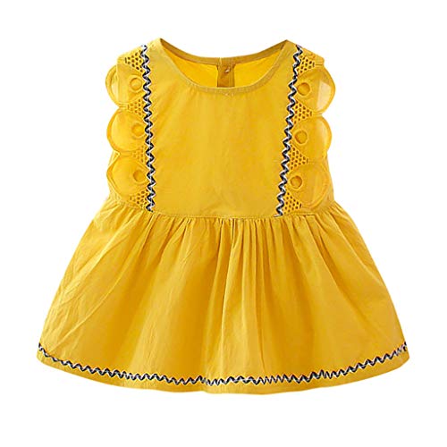 Julhold Infant Baby Mädchen Sommer Mode Sleeveless Lace Solid Print Rüschen Prinzessin Baumwolle Kleid Kleidung 0-2Jahre