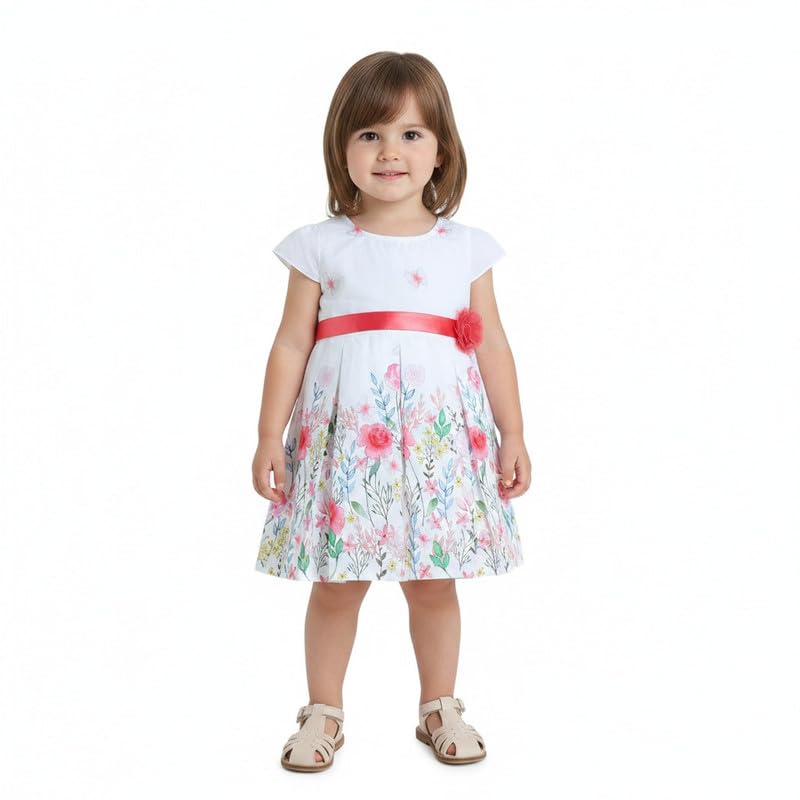 Image of Mama&Bebe Summer Dress for Girls with Cotton Soft Lining | Printed Fit & Flare Kids Outfit with Cute Bow Detail | Comfortable Breathable Party & Outing Dress for Toddlers and Little Girls