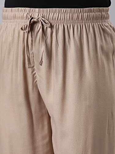 Image of GO COLORS Women Solid Mid Rise Relaxed Fit Viscose Casual Pants