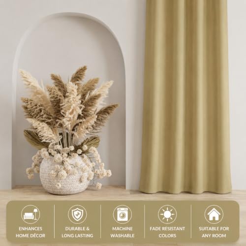 Image of LaVichitra 2 Pieces Solid Premium Blackout Curtains - Thermal Insulated, 3 Layered, 100% Opaque Window - 6 feet, Light Beige