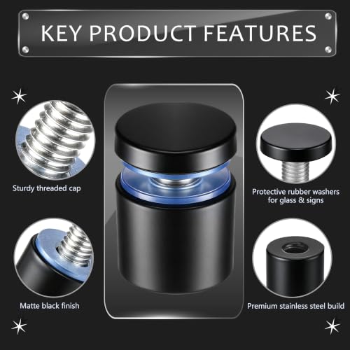 Image of Pelopy 12 Pcs Sign Standoff Screws Advertising Screws Stainless Steel Wall Standoff Mounts Glass Acrylic Nail (1 x 1 Inch,Black)