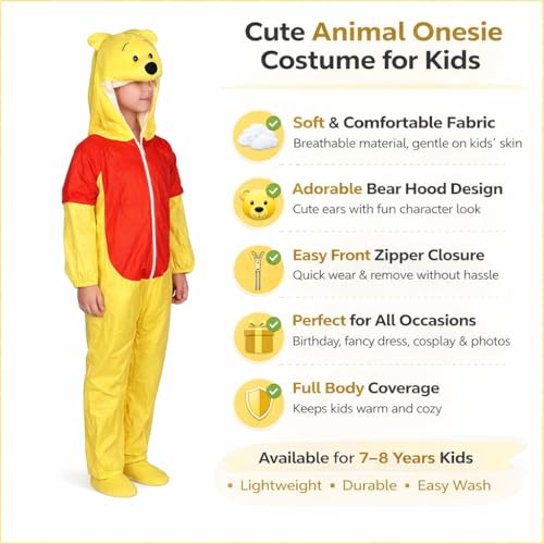 Image of Raj Costume Animal Fancy Dress Costume for Boys & Girls | Hooded Full Body Wildlife Zoo Animal Jumpsuit | Soft Costume for School Function, Fancy Dress, Halloween, Birthday, Cosplay & Role Play