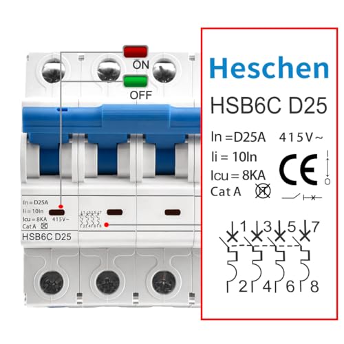 Heschen Miniature Circuit Breaker HSB6C, 25Amp Current, 4 Pole, Type D, 6kA Breaking Capacity, DIN Rail Mounting - Image 3