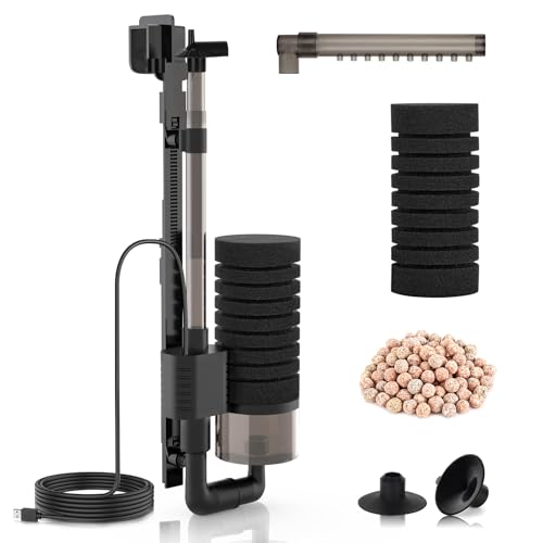 hygger Elektrischer Aquarium Schwammfilter, Power USB Single Aquarium Filtro Fish Tank Filter, Leiser Tauchschaum Aquarium Filter mit Gefilterten Keramikkugeln for up to 75L Aquariums (S)