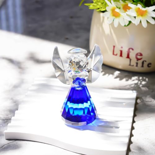 Image of 3.5'' Blue Crystal Guardian Angel Figurine,Glass Christmas Angel Ornaments