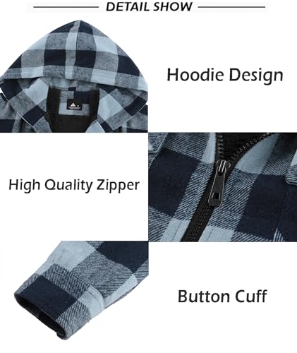 Image of SCODI Mens Flannel Hooded Jacket Fleece Sherpa Lined Zip Up Plaid Hoodies
