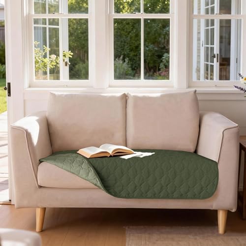 Image of gogobunny 100% Double Sided Waterproof Dog Blanket Soft Pet Bed Cover Reversible Protect Furniture Couch Sofa Car for Puppy Cat Kids (Dark Olive /Light Olive, 32x53 Inch (Pack of 1))