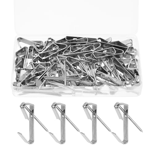 Image of uxcell 100 Pcs Picture Hangers, 100lb 44.4mm Picture Hanging Kit Picture Hanging Hooks Picture Hooks for Wooden Wall or Drywall Frame Painting Art Photo(50 Hangers + 50 Nails), Silver