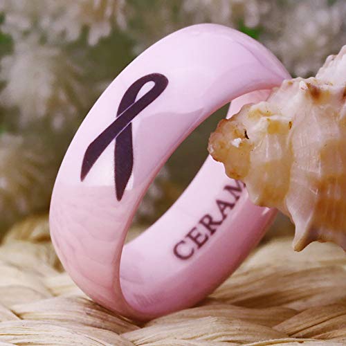 CLOUD DANCER 8MM Dome Shiny Pink Color Ribbon Ceramic His/Her Classic Wedding Band Ring-Free Engraving Inside4