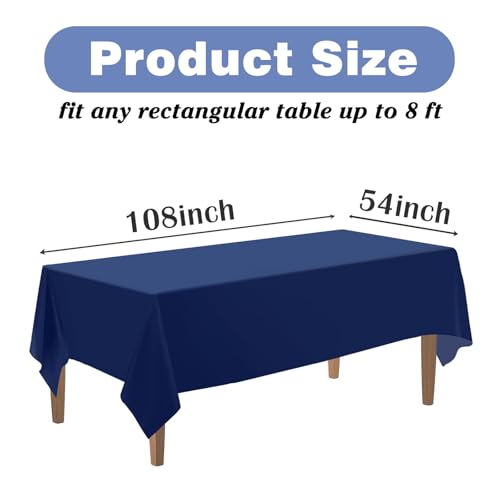 Image of Kopokita 6 Pack Navy Blue Plastic Tablecloths Disposable 54 x 108 Inch | Rectangle Table Cloths, Party Table Covers for Birthday, Picnic, Wedding, Graduation