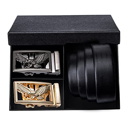 Men Belt Gift Box Set Black Leather Automatic Buckle Belt for Men Formal Waist Strap Business Gift Wedding (Color : A Size : 130cm) (A 120)