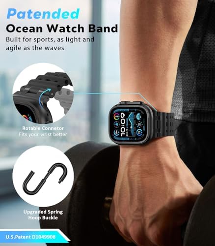 Upgraded Ocean Band Compatible with Apple Watch Ultra 3/2/1 49mm, S11/S10 46mm, 9/8/7 45mm, SE3/SE2/SE/6/5/4 44mm, 3/2/1 42mm, Metal Connector Breathable Sport Watch Strap for Men Women