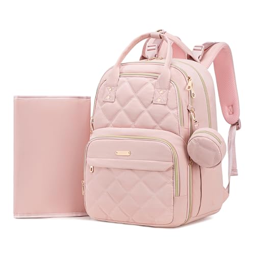 ViveVoy Diaper Bag Backpack Large 26L Baby Bag with Portable Changing Pad & Pacifier Case Waterproof Quilted Maternity Backpack for Mom and Dad Travel Essentials with Insulated Pockets Pink